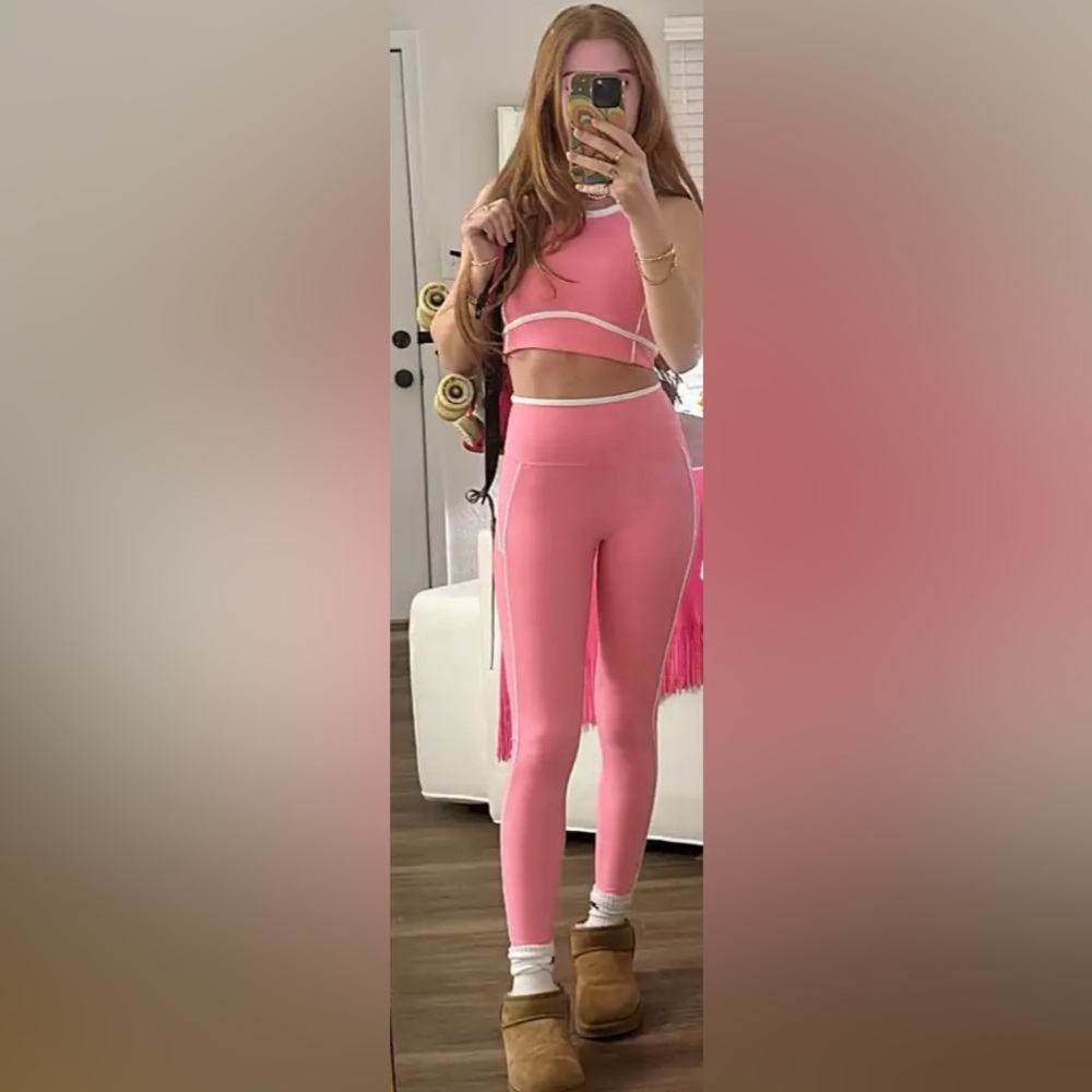 WILO the Label Pink Padded Bra Top with Matching High Rise Leggings, Size M